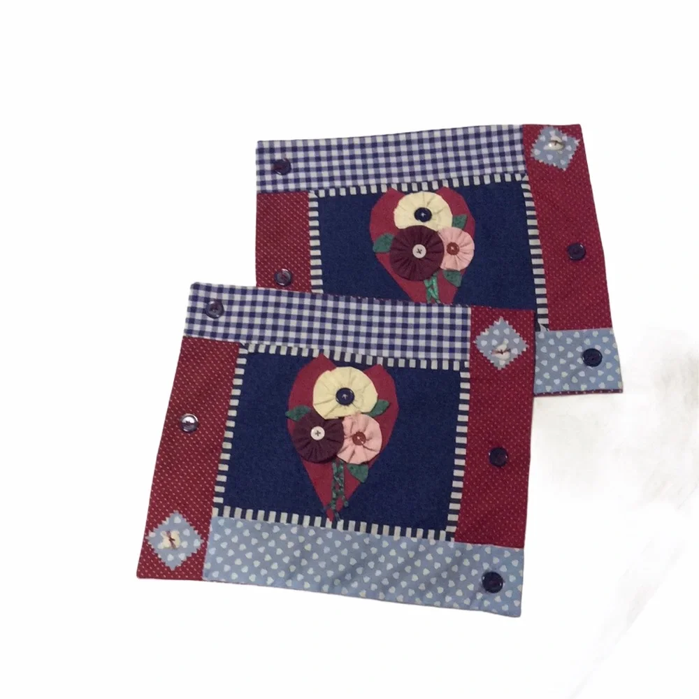 Pillow Cases Covers Set of 2 Patchwork with Buttons Flowers Hearts